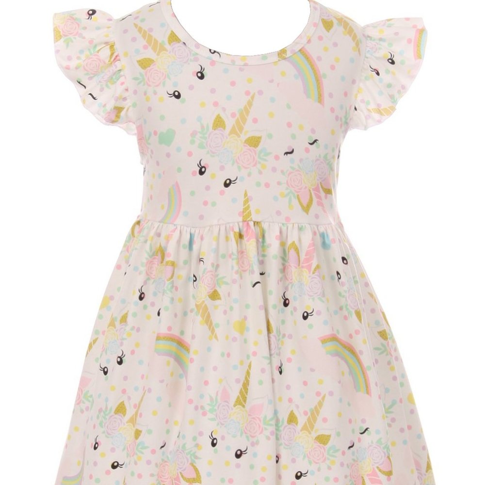2 pieces set Little Girl Toddler Kid Unicorn Rainbow Polka Floral Girl top dress - Picture 4 of 7